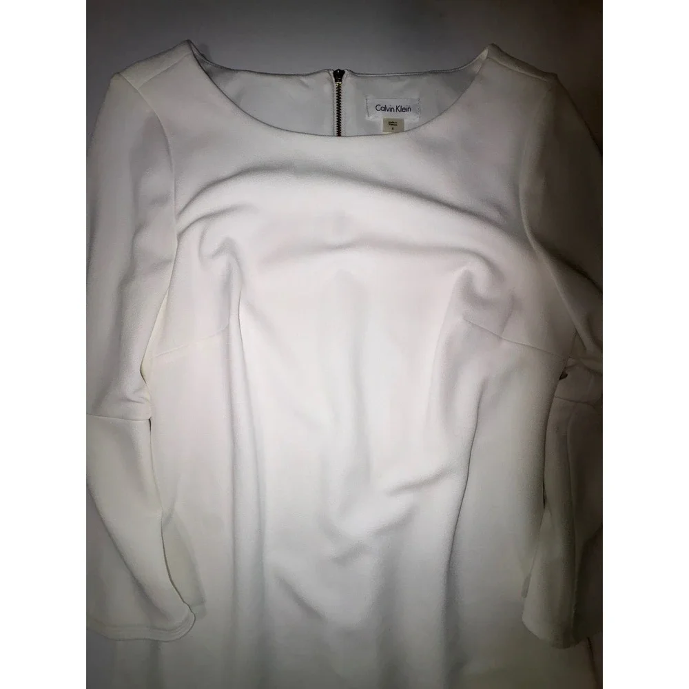 Calvin Klein White Bell Sleeve Sheath Dress‎ Size 6 - Picture 2 of 12